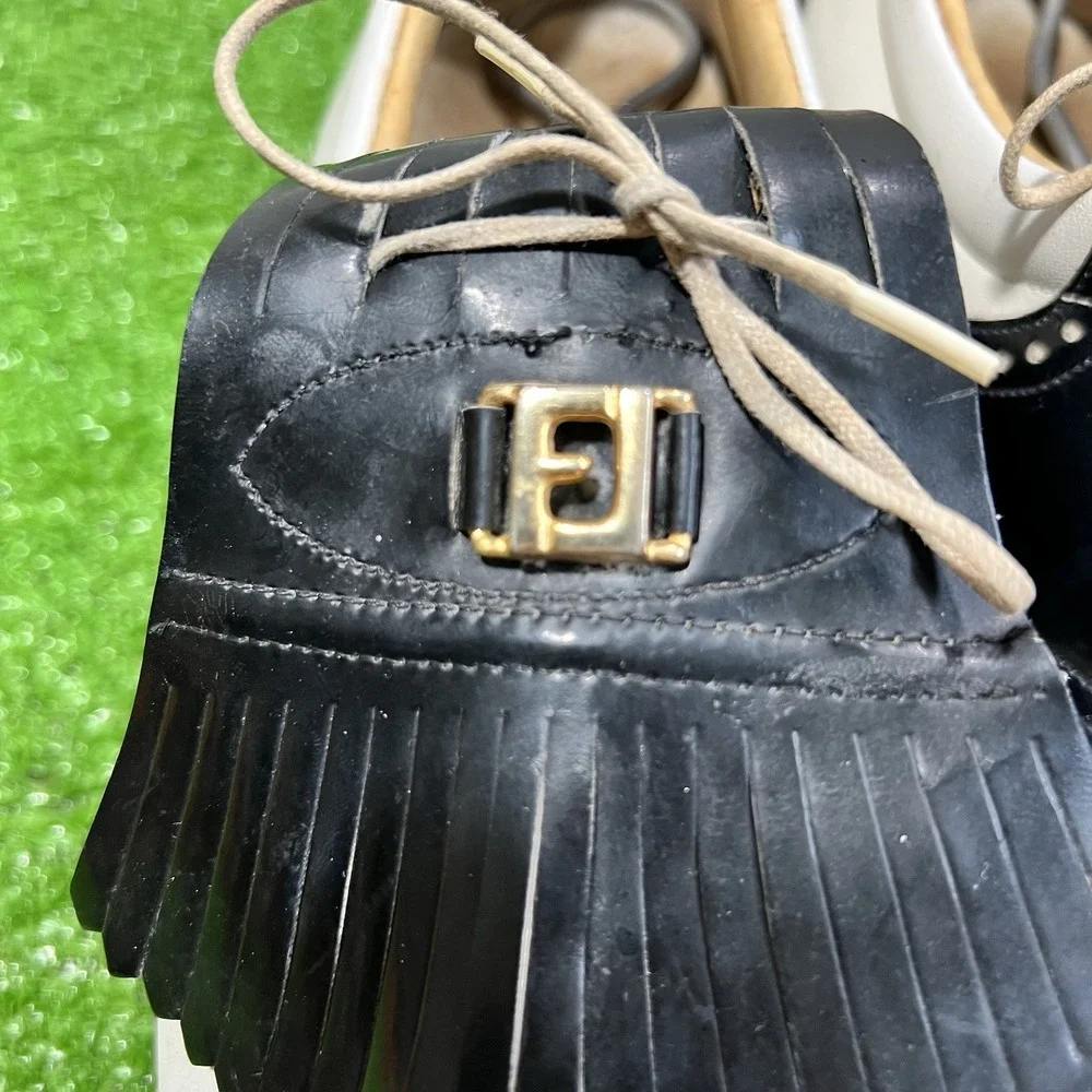 Vtg FootJoy Classics Patent Brogue Wingtip Kiltie‎ Golf Shoes Men 8 White Saddle